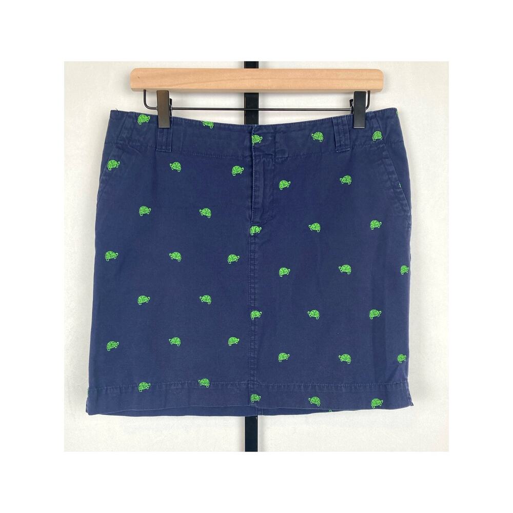 Lilly Pulitzer Embroidered Turtle Mini Skirt Size 8 Navy Preppy Pockets Cotton